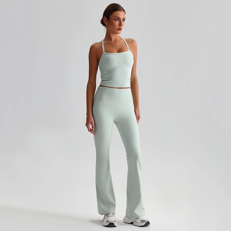 Women's 2-piece gym set high waist yoga flare pants and top - product image