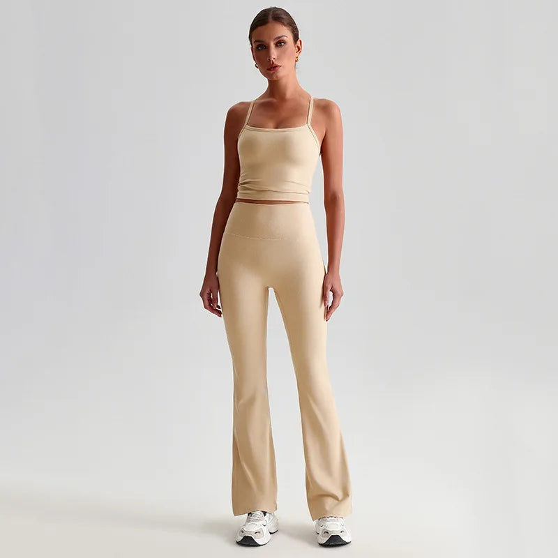 Women's 2-piece gym set high waist yoga flare pants and top - product image