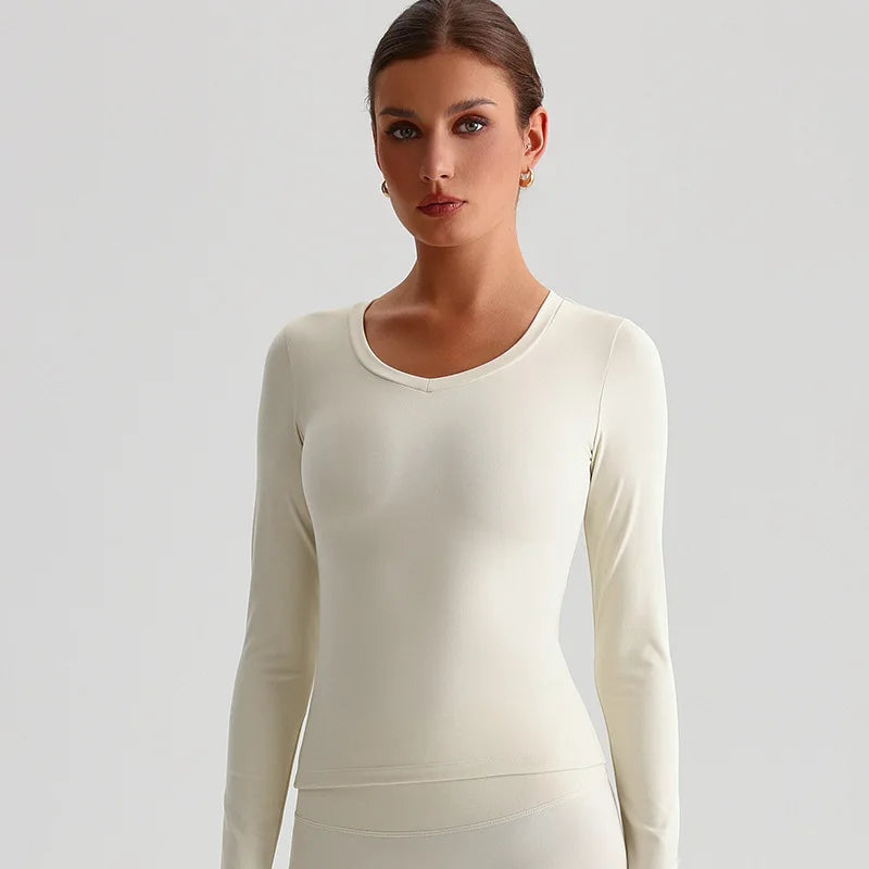 Women's long sleeve v neck yoga fitness crop top - product image