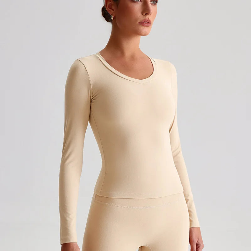 Women's long sleeve v neck yoga fitness crop top - product image