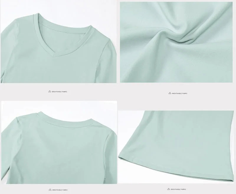 Women's long sleeve v neck yoga fitness crop top - product image