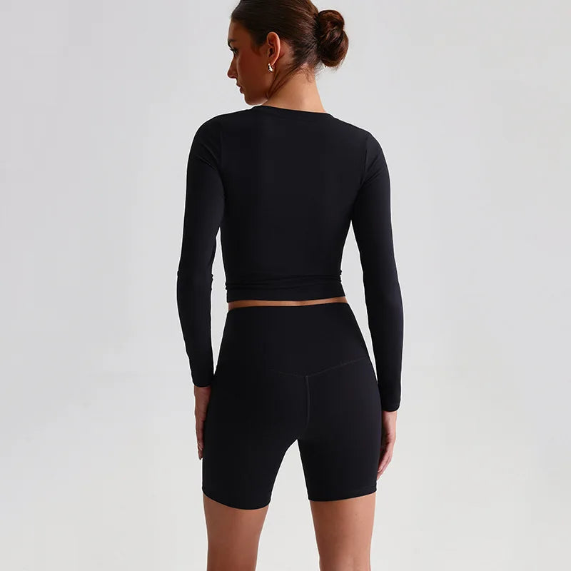 Women's long sleeve v neck yoga fitness crop top - product image