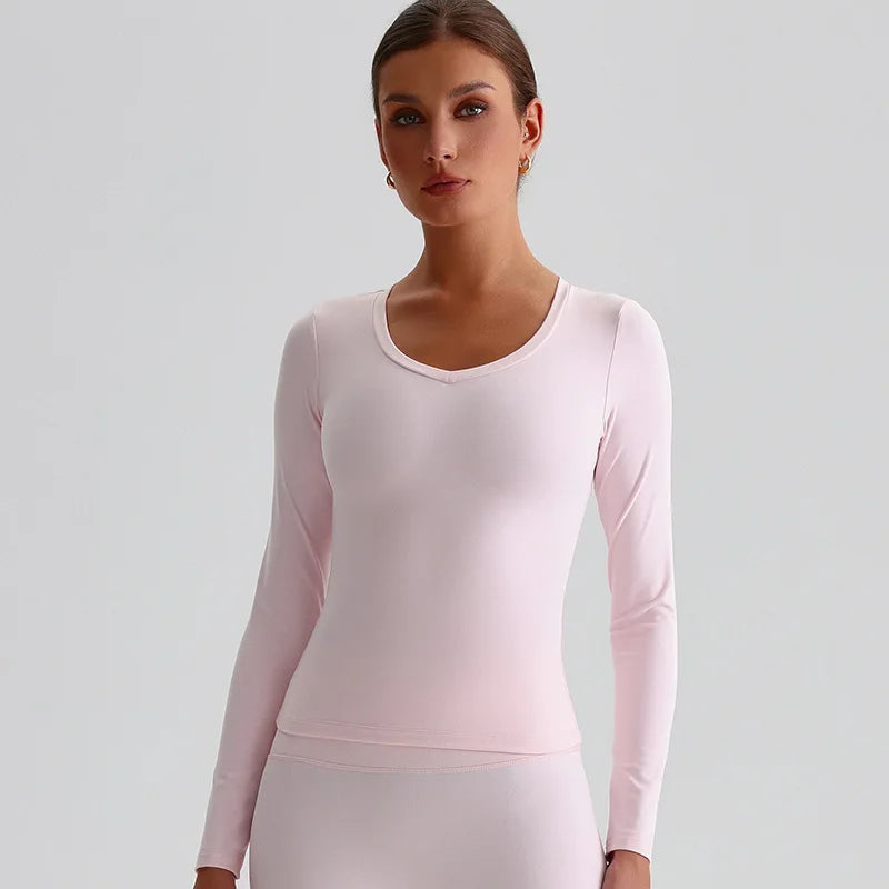 Women's long sleeve v neck yoga fitness crop top - product image