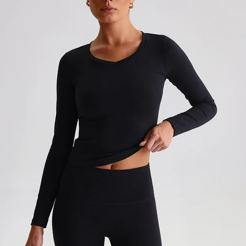 Women's long sleeve v neck yoga fitness crop top - product image