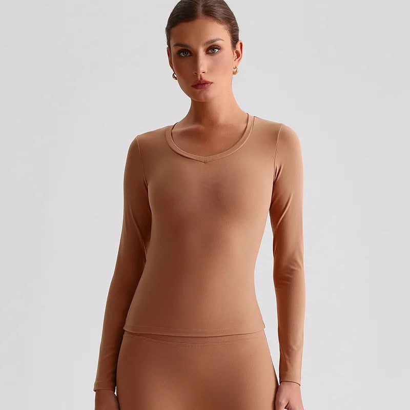 Women's long sleeve v neck yoga fitness crop top - product image