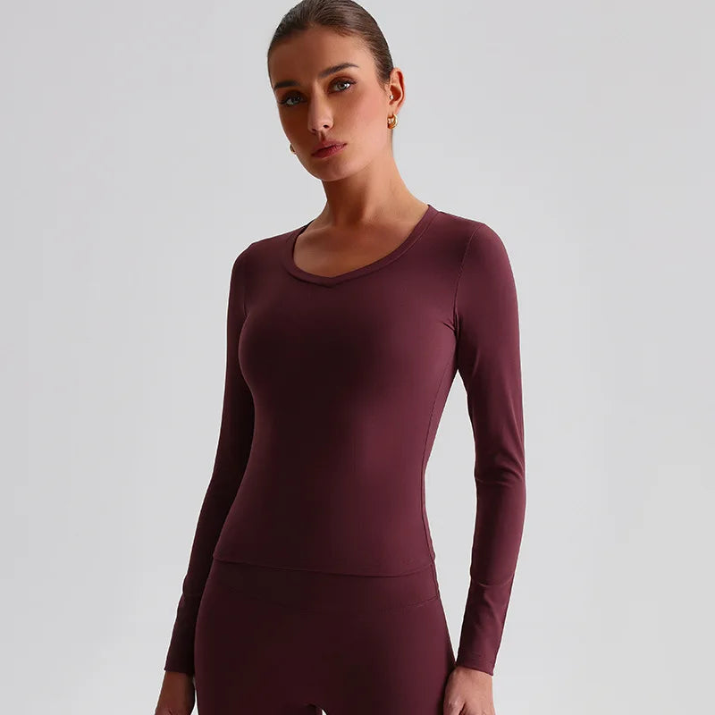 Women's long sleeve v neck yoga fitness crop top - product image