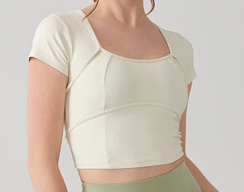 Women's yoga dress with chest pad cross back short sleeve t-shirt - product image
