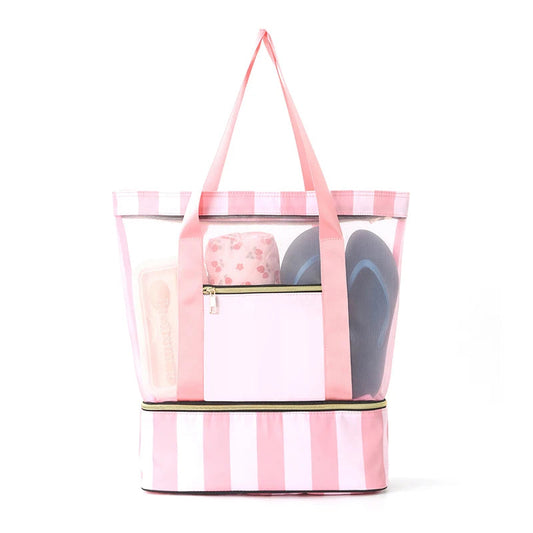 20-35l oxford clear mesh swimming bag with shoe compartment and tote - product image