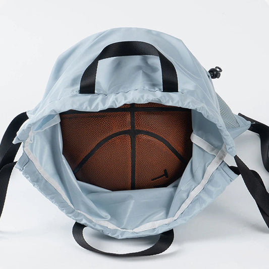 20-35l oxford mesh swim drawstring backpack with wet/dry and shoe pockets - product image