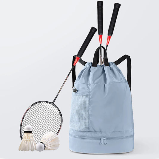 20-35l oxford mesh swim drawstring backpack with wet/dry and shoe pockets - product image