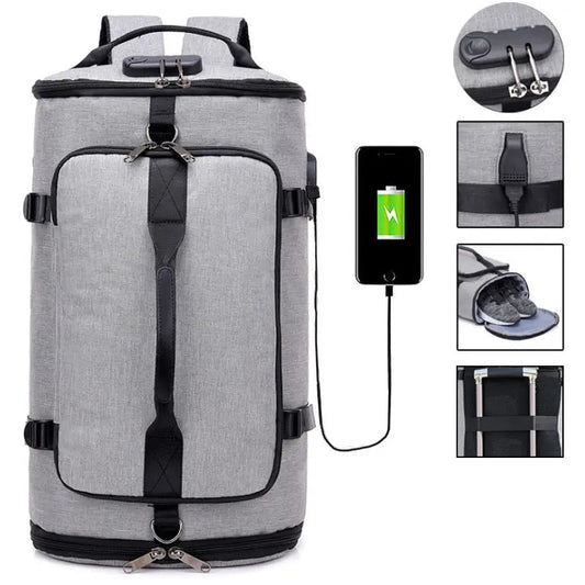 35l waterproof nylon anti-theft gym backpack with usb port and shoe pocket - product image