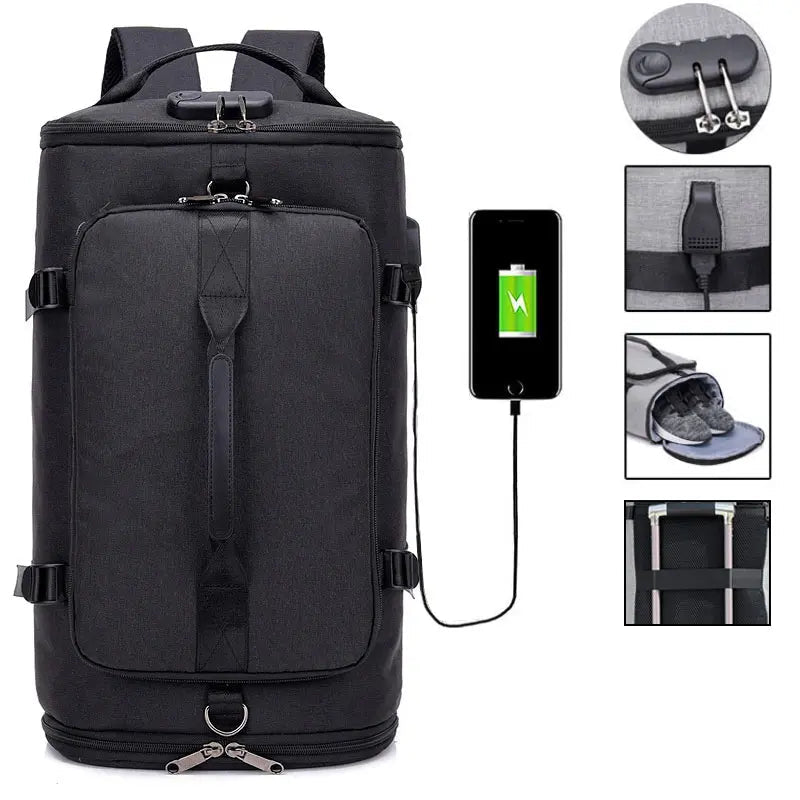 35l waterproof nylon anti-theft gym backpack with usb port and shoe pocket - product image