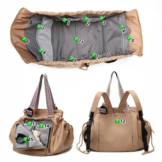 36-55l oxford transforming gym tote backpack with 15 pockets and trolley strap - product image