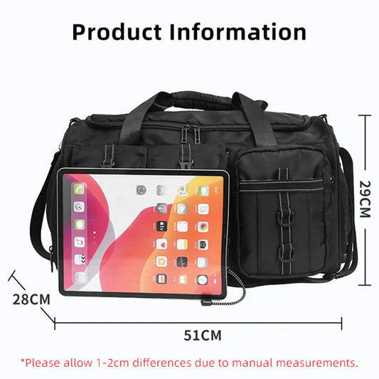 36-55l waterproof nylon gym bag with dry/wet separation and shoe pocket - product image