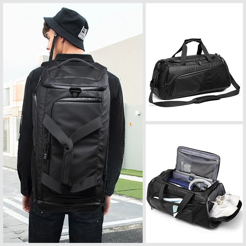 36-55l waterproof terylene gym travel bag with dry wet separation - product image