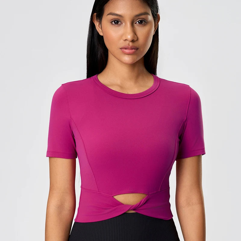 Sculpt peach cross strappy padded front twist yoga bra with quick dry nylon spandex - product image