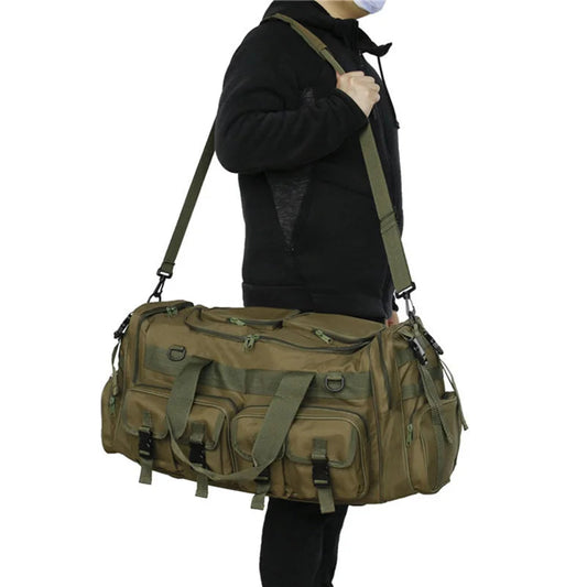 60l nylon tactical camping travel bag with shoulder straps camo colors - product image