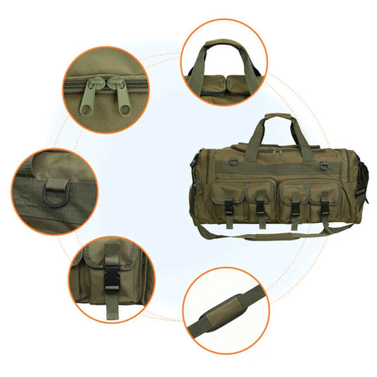 60l nylon tactical camping travel bag with shoulder straps camo colors - product image