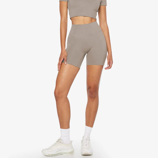 6" hi cloud sculpt peach high waist yoga shorts with hidden butt scrunch nylon spandex - product image
