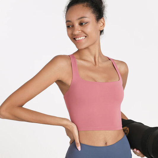Anti-sweat nylon spandex knit cross strap padded sports bra in multiple sizes - product image