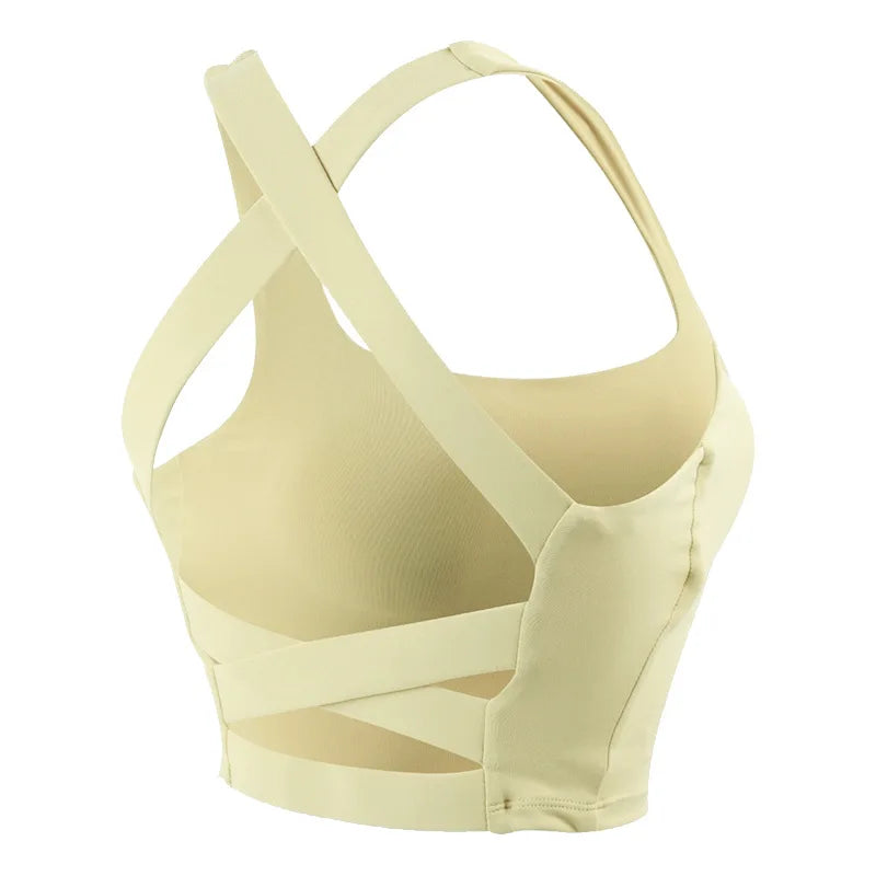 Anti-sweat nylon spandex knit cross strap padded sports bra in multiple sizes - product image