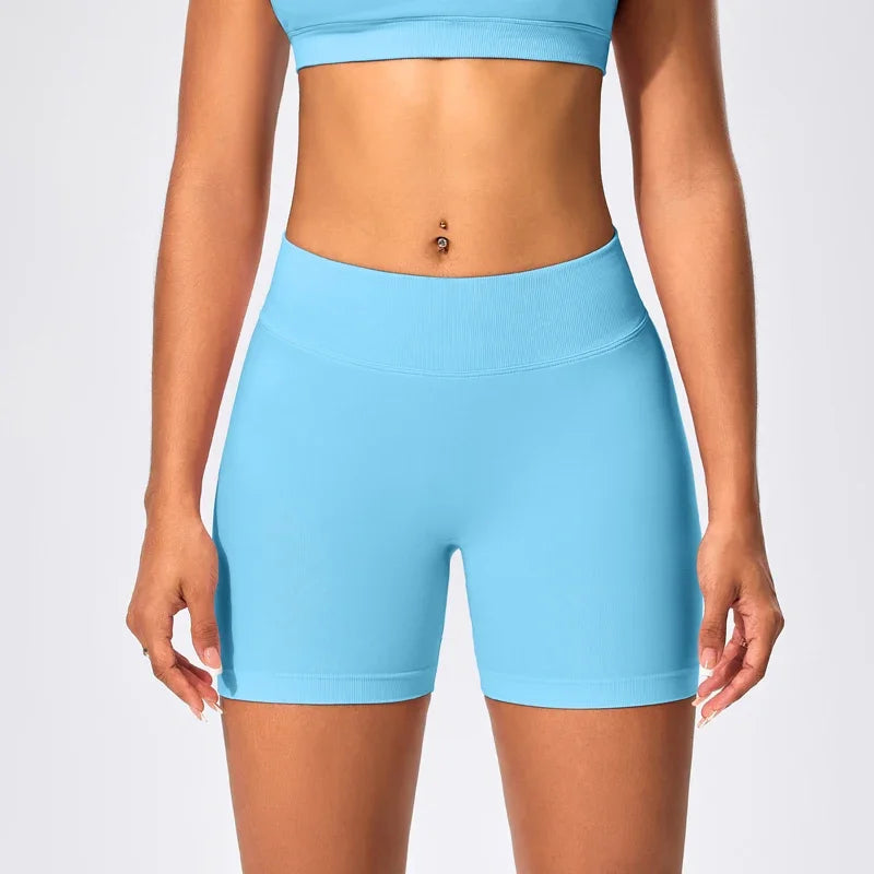 Anti-tear knit nylon high waist scrunch booty yoga shorts - product image