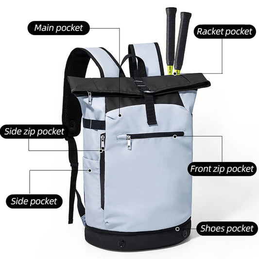 Badminton tennis rackets backpack with dry wet shoe pocket and laptop compartment - product image