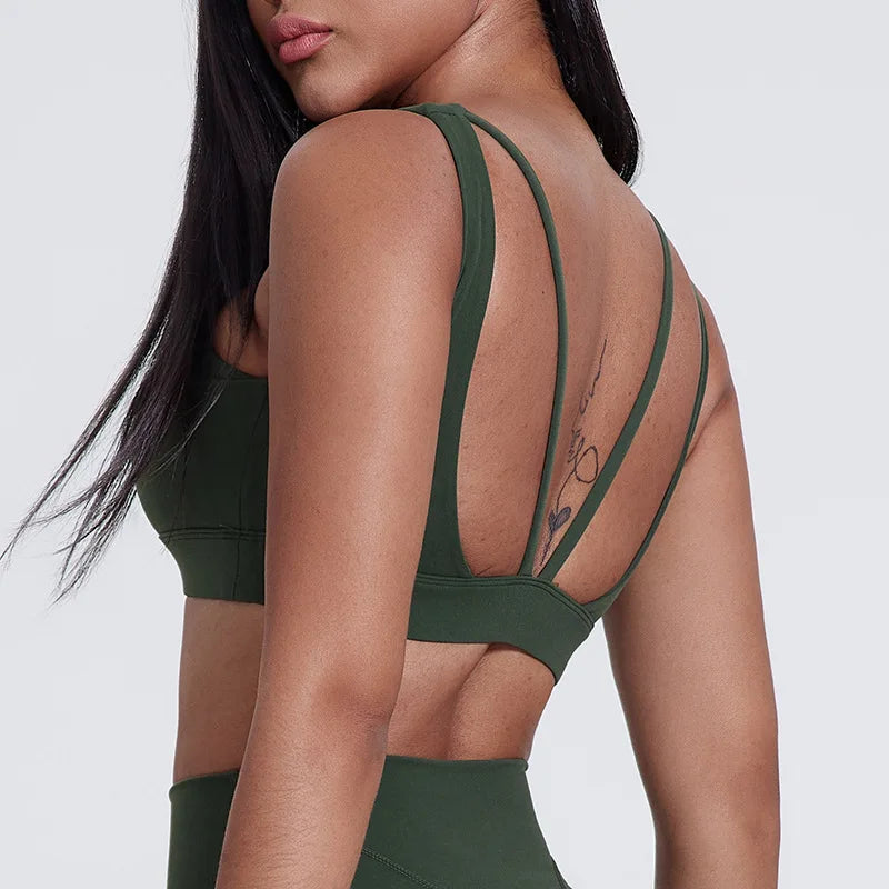 Basic padded nylon yoga sports bra tank top with back support - product image