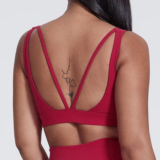 Basic padded nylon yoga sports bra tank top with back support - product image