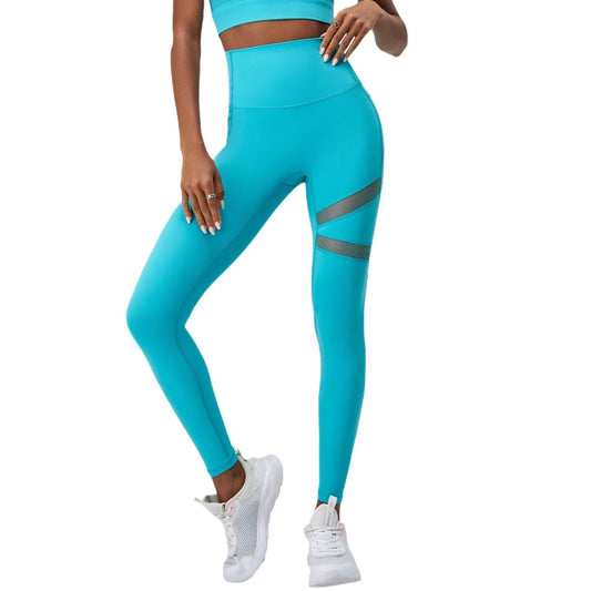Breathable high waist nylon spandex yoga leggings with mesh patchwork - product image