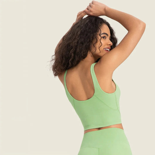 Classic v neck slim fit padded longline sports tank top breathable nylon spandex - product image