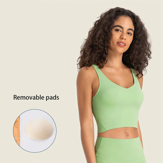 Classic v neck slim fit padded longline sports tank top breathable nylon spandex - product image