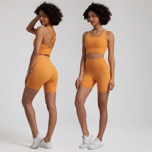 Crisscross back medium support removable cup nylon spandex knit sports bra - product image