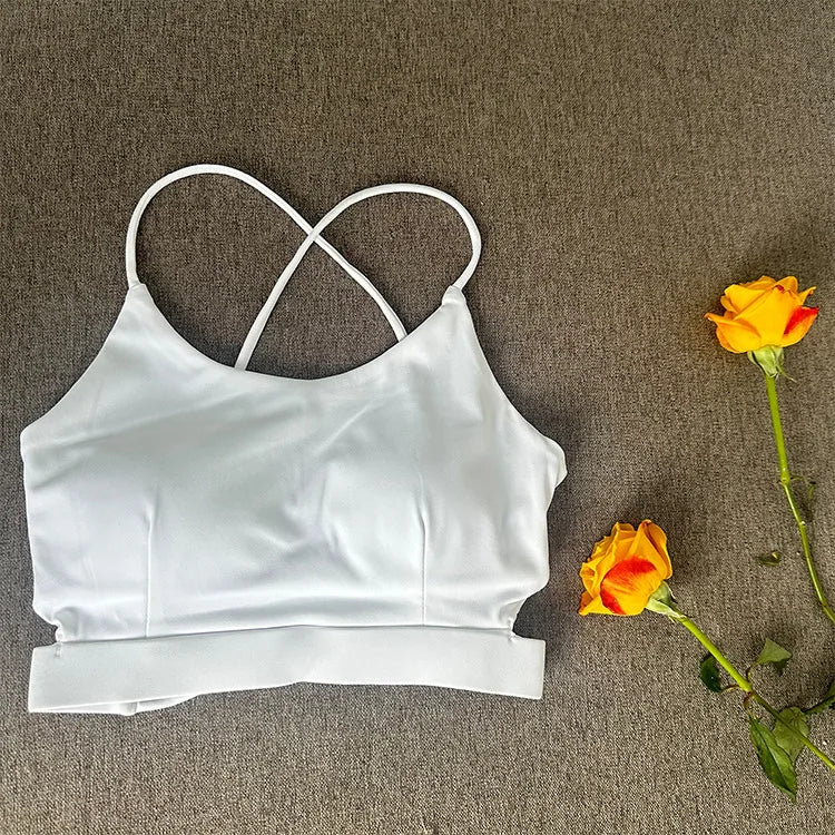Cross back knit nylon yoga vest with chest pad quick dry - product image