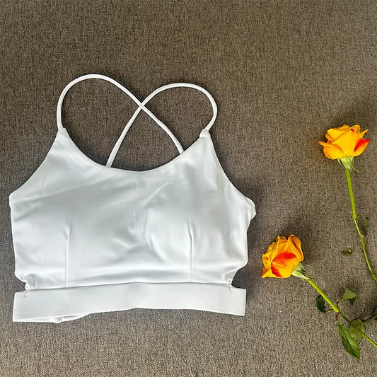 Cross back knit nylon yoga vest with chest pad quick dry - product image