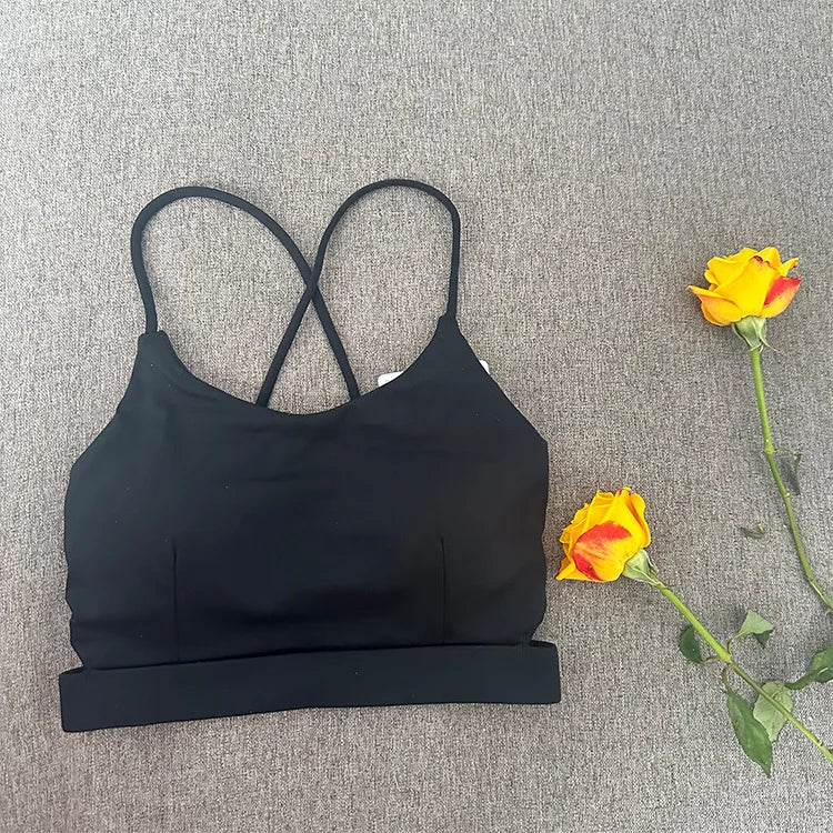Cross back knit nylon yoga vest with chest pad quick dry - product image