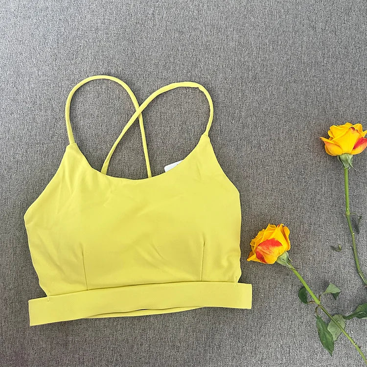 Cross back knit nylon yoga vest with chest pad quick dry - product image