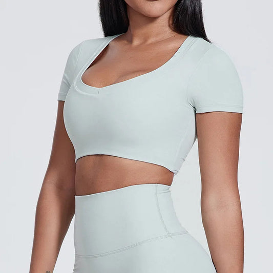 Double lined v neck short sleeve nylon slim fit t-shirt - product image