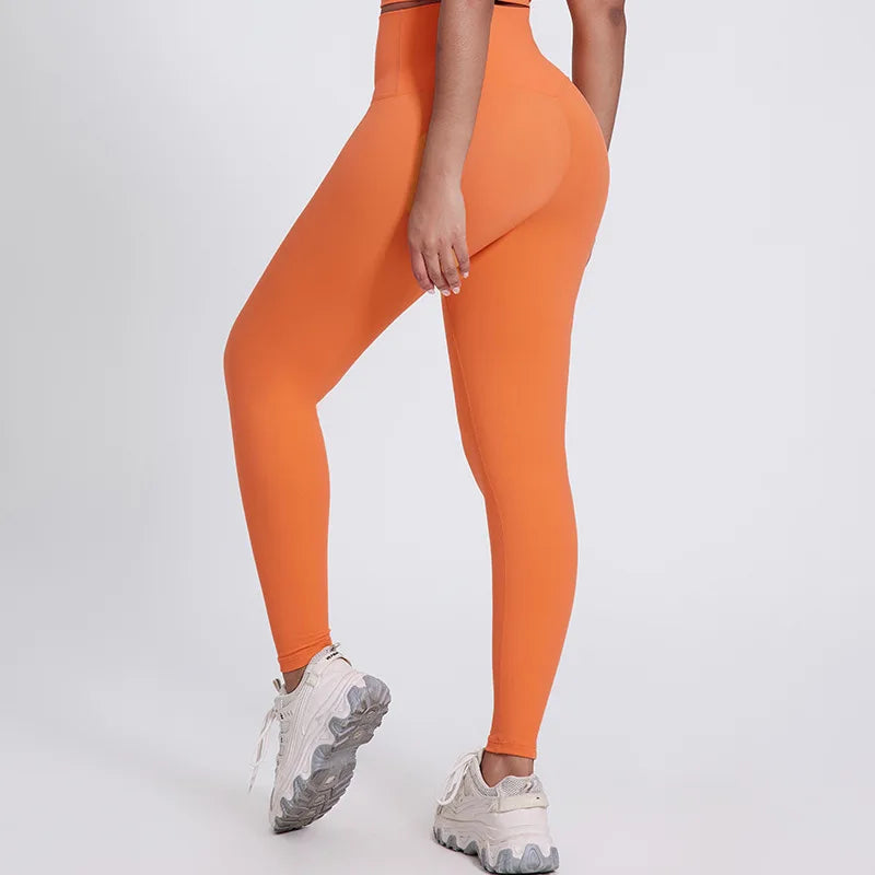 Elastic waist nylon spandex knit high waist plain yoga pants with no pocket - product image