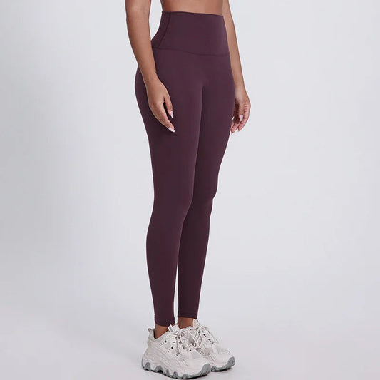 Elastic waist nylon spandex knit high waist plain yoga pants with no pocket - product image