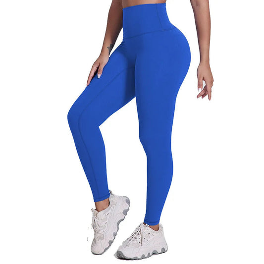 Elastic waist nylon spandex knit high waist plain yoga pants with no pocket - product image