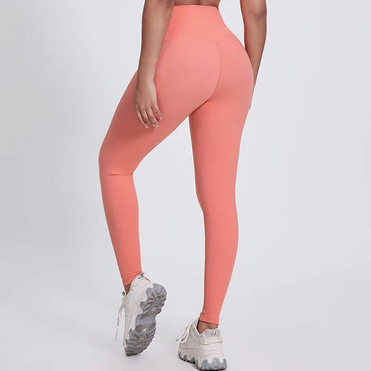 Elastic waist nylon spandex knit high waist plain yoga pants with no pocket - product image