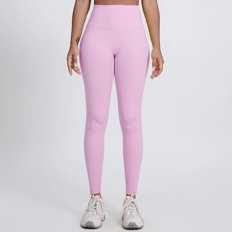 Elastic waist nylon spandex knit high waist plain yoga pants with no pocket - product image