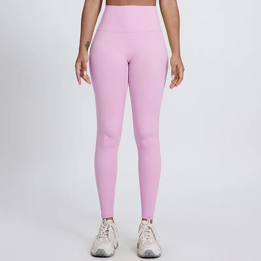 Elastic waist nylon spandex knit high waist plain yoga pants with no pocket - product image