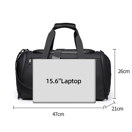 Gym duffel bag with shoe compartment, wet/dry separation and detachable shoulder strap - product image