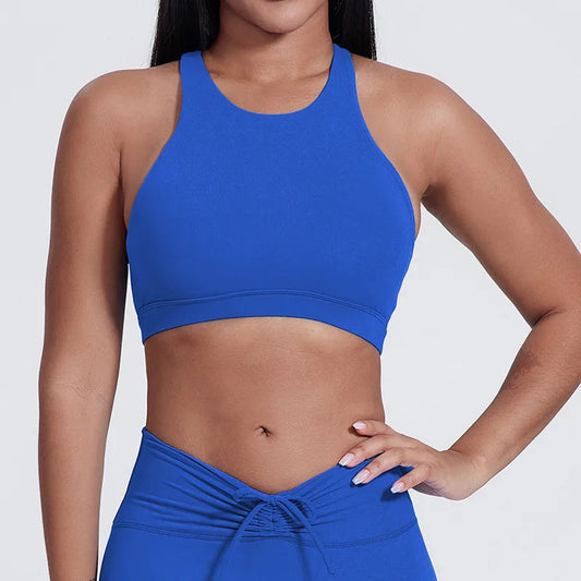 High neck push up nylon yoga training bra with back cross - product image