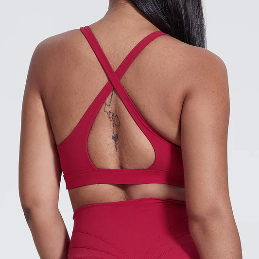 High neck push up nylon yoga training bra with back cross - product image