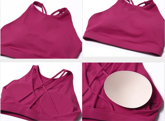 High neck yoga bras tops cross back athletic brassiere fitness gym sport bra - product image