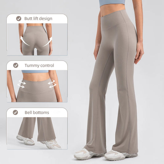 High waist flared knit nylon yoga leggings with butt lifting design - product image