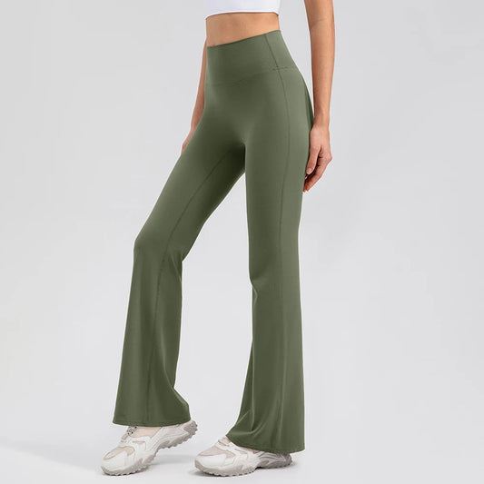 High waist flared knit nylon yoga leggings with butt lifting design - product image